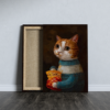 Cat and Chips From Painting  Printed Canvas