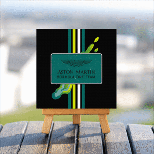 Aston Martin logo mini printed canvas with wooden stand