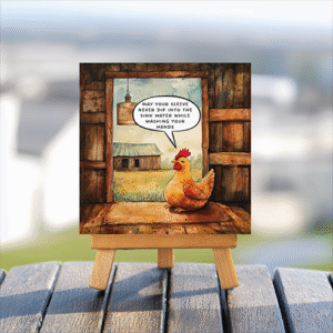 Positive Chicken quote mini printed canvas with wooden stand