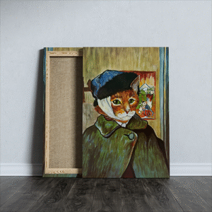 Self Portrait by Vincent Van Gogh but a cat art printed canvas