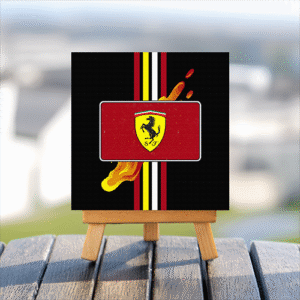 Ferrari logo mini printed canvas with wooden stand