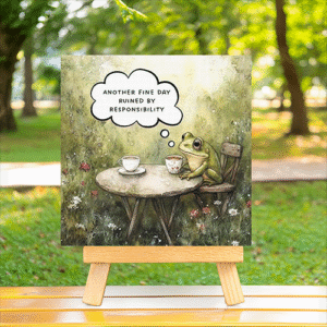 Lazy frog quote mini printed canvas with wooden stand