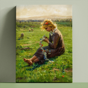 Girl with a Garland of Wildflowers by Virginie Demont-Breton  art printed canvas