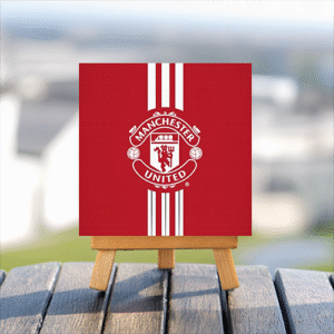 Manchester United Football Club Logo mini printed canvas with wooden stand