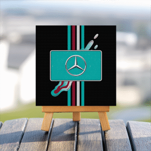 Mercedes Logo mini printed canvas with wooden stand