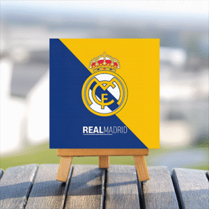 Real Madrid Football Club logo mini printed canvas with wooden stand