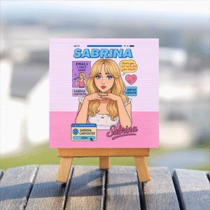 Sabrina Carpenter mini printed canvas with wooden stand