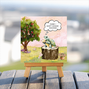 Funny turtle quote mini printed canvas with wooden stand